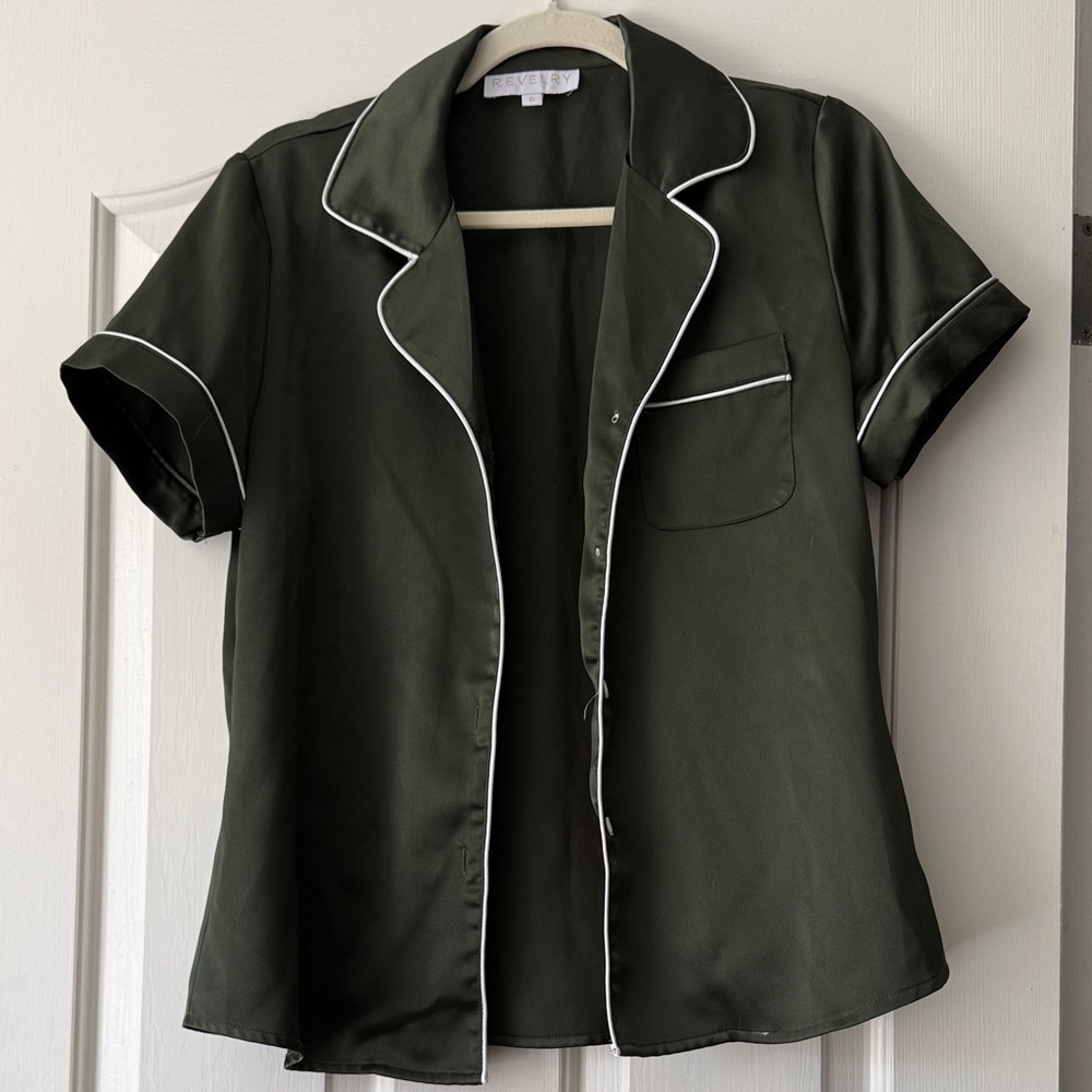 Revelry Olive Satin Pajama Shirt